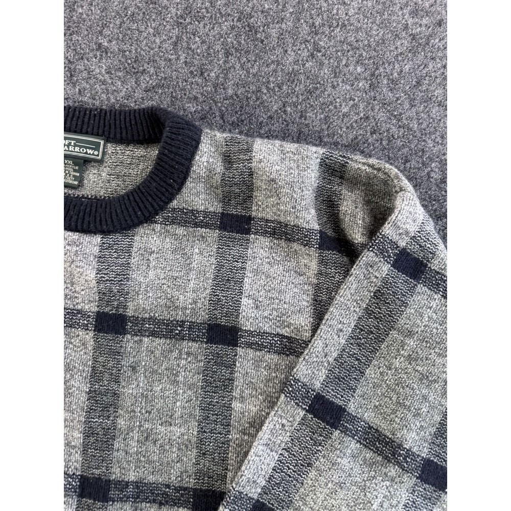 VTG Croft & Barrow Plaid Knit Sweater XXL Gray Black Wool Blend Crewneck - Picture 3 of 8
